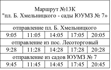 Изменения в работе дачного маршрута №13К